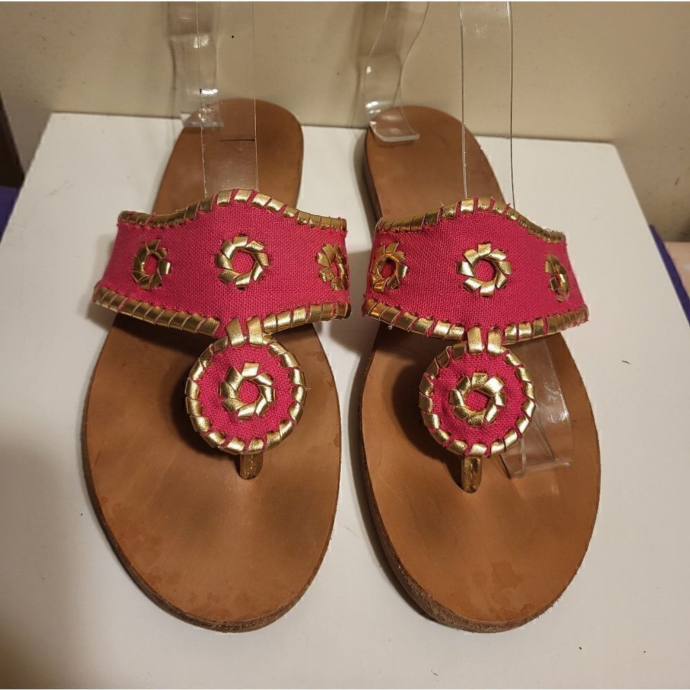 Jack Rogers "Navajo" Pink Leather w/Gold Whipstich Thong Sandals Sz.6. Ret $108 - Picture 4 of 5